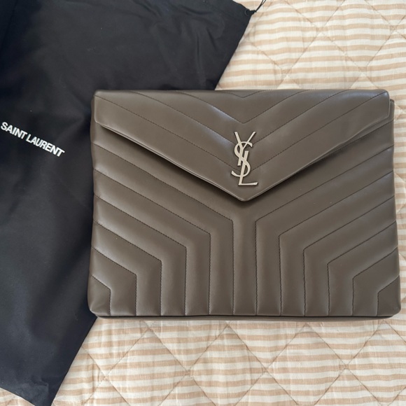 Saint Laurent Gray Quilted Clutch - Picture 1 of 11